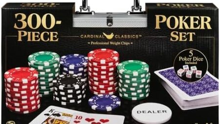 Spin Master Games Cardinal Classics, 300-Piece Poker Set with Aluminum Carrying Case & Professional Weight Chips Plus 5 Poker Dice, Easter Basket Stuffers, for Adults and Kids Ages 8 and up