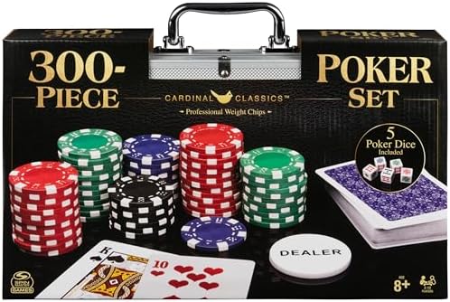 Spin Master Games Cardinal Classics, 300-Piece Poker Set with Aluminum Carrying Case & Professional Weight Chips Plus 5 Poker Dice, Easter Basket Stuffers, for Adults and Kids Ages 8 and up