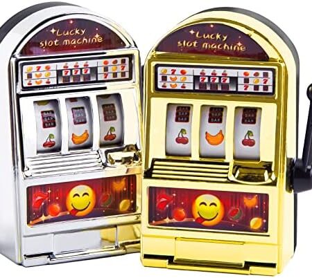 BigOtters Mini Slot Machine Toy, 2PCS Mini Lucky Slot Machine Bank for Creative Festival Birthday Cake Decor Casino Las Vegas Night Theme Party Decorations