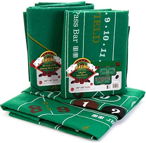 Brybelly Casino Night 4-in-1 Felts Only -Blackjack, Craps, Roulette and Texas Hold’em Table Felt Only- Green Felt Double Sided Casino Tabletop Gaming Mat- 18″ x 36″ – Perfect for Casino Game Night