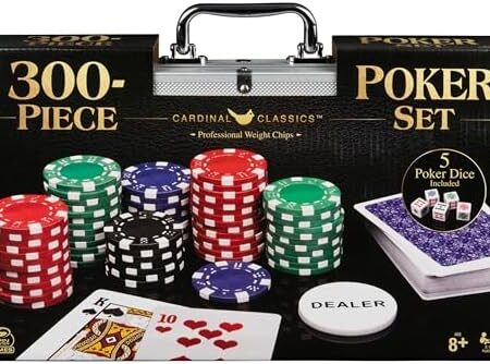 Spin Master Games Cardinal Classics, 300-Piece Poker Set with Aluminum Carrying Case & Professional Weight Chips Plus 5 Poker Dice, Easter Basket Stuffers, for Adults and Kids Ages 8 and up